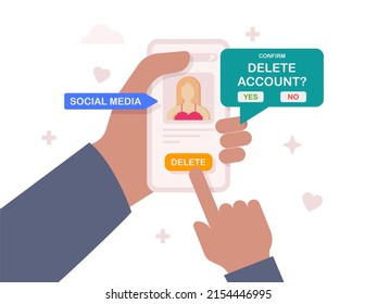 User Deleting Social Account Profile, Remove Data Files Or Page Illustration.