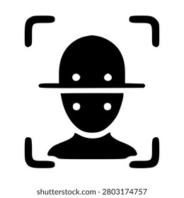 A user head layout inside corner brackets, featuring scanning lines across the face, representing cybersecurity face logons and biometric identification guards.