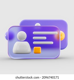 User Id Card Icon On Speech Glass Morphism Bubble Realistic Symbol On White Background 3d Render