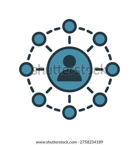 User Network Icon with Connected Nodes Circle and Social Media Communication Concept
