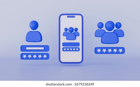 User profile and group of users with secured password, Set of account login and password icons