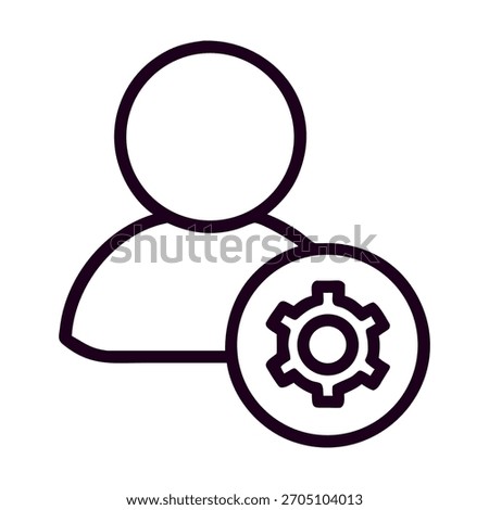 User settings icon isolated on depicts a person icon with a gear symbol, representing configuration, customization, and user preferences for profile management