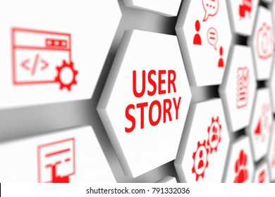 USER STORY Concept Cell Blurred Background 3d Illustration