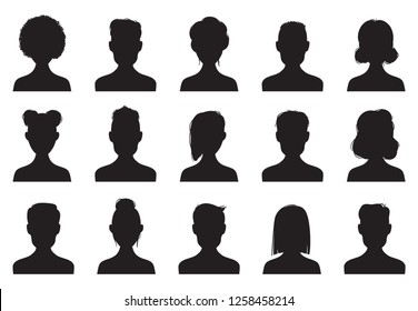 Users Silhouette Icons. Male And Female Head Silhouettes Human Face Sign. Anonymous Person Heads People Portrait Avatar Profile Template Black Outline  Isolated Symbol Set