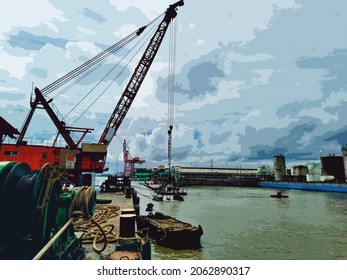 Using a boat to dredge rivers.