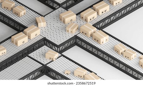 Using technology in warehouses and packaging,Auto-Trailing Systems and Products,rail system in the warehouse,3d rendering
