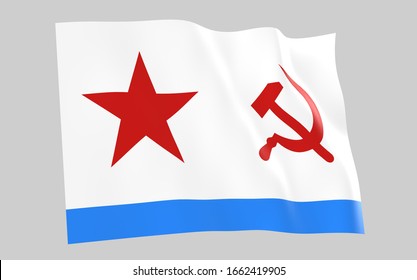 USSR Naval Flag, 3d Render. Soviet Union Navy Flag With Red Star, Hammer And Sickle.