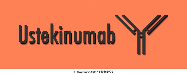 Ustekinumab Monoclonal Antibody Drug. Targets Interleukin 12 And 23 (IL-12, IL-23) And Is Used In The Treatment Of Psoriasis. Generic Name And Stylized Antibody.