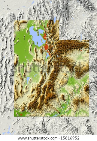 Utah Shaded Relief Map Major Urban Stock Illustration 15816952 