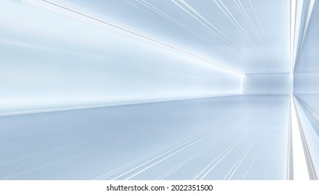 Uturistic Tunnel With Light. Abstract Spaceship Corridor. Future Interior Background, Sci-fi Science Concept. 3D Rendering