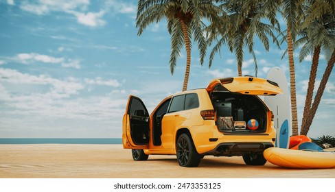 UV with its trunk open on a beach. 3d, rendering, illustration, - Powered by Shutterstock