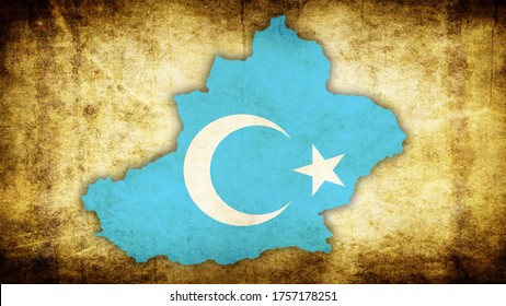 Uyghur Map Flag Grunge History