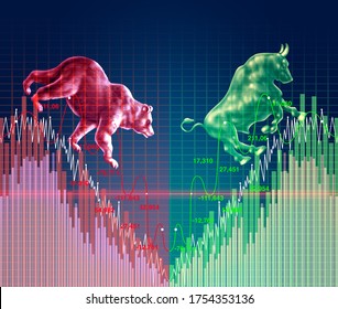 V Shape Economy And Economic Recovery Chart And Reopening The Markets As A Business Rebound Concept For Financial Trading Recovering With Bulls And Bears In A 3D Illustration Style.