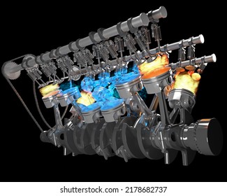 V12 Engine Pistons Ignition On Black Stock Illustration 2178682737 ...