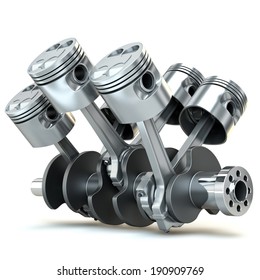 V6 engine pistons. 3D image.