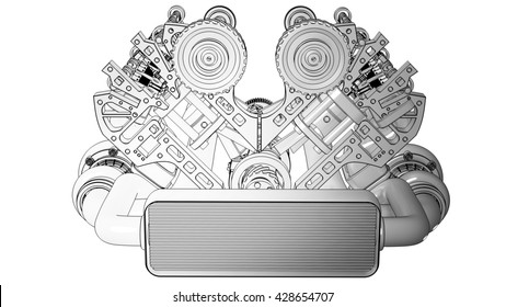 V8 Car Engine Cartoon Illustration Outline Stock Illustration 428654707 ...