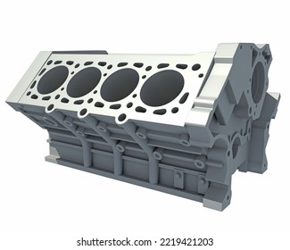 V8 Engine Block 3D Rendering On White Background