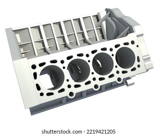 V8 Engine Block 3D Rendering On White Background