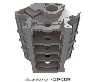 V8 Engine Block 3D Rendering On White Background