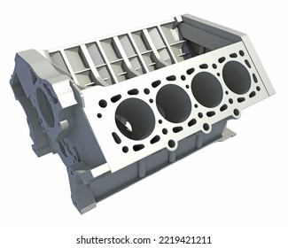 V8 Engine Block 3D Rendering On White Background