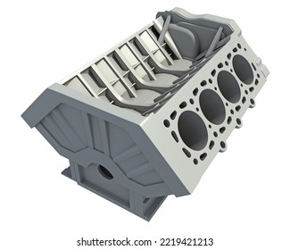 V8 Engine Block 3D Rendering On White Background