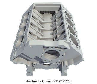 V8 Engine Block 3D Rendering On White Background