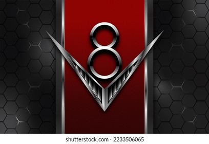 V8 engine themed background in gray colors with retro logo