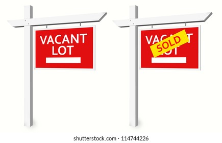 Vacant Lot For Sale Sign And Sold Sign For Communication And Marketing