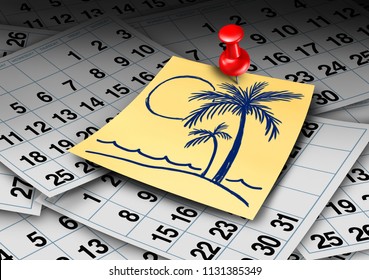 Vacation Time Calendar And Beach Holiday Or Annual Leave And Work Break Concept With 3D Rener Elements.