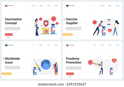 Vaccination against corona virus, prevention measure to protect health immunity, world immunization illustration. Cartoon modern concept landing page set with medical worker and vaccine syringe - Powered by Shutterstock