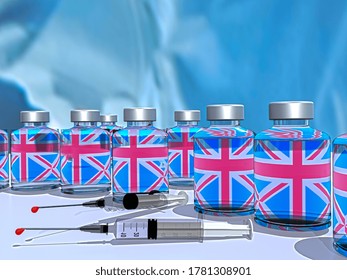 Vaccine Agains Covid-19 Coronavirus Immunogenicity , England English Great Britain Flag Oxford University - 3d Rendering