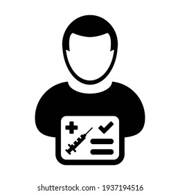 Vaccine Card Icon With Male User Person Profile Avatar Symbol For Medical And Healthcare Certificate In A Glyph Pictogram Illustration