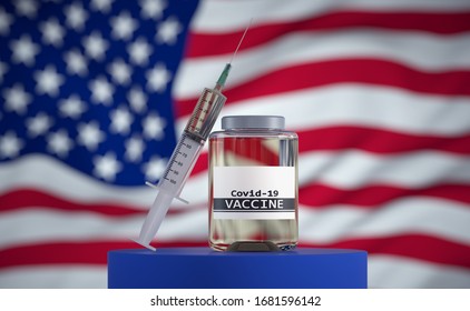 Impfstoff gegen Covid-19, hergestellt von den USA. 3D-Render.