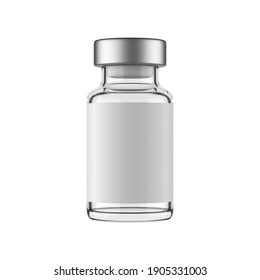 Vaccine glass bottle mockup isolated on white background, 3d rendering