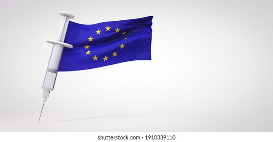 Vaccine immunization syringe with european union flag. 3D Rendering
