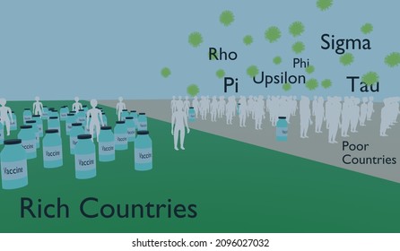 Vaccine Inequality During The Coronavirus Pandemic. Rich Countries Have Plenty Of Vaccines And Developing Countries Do Not And Thus The Spread Continues And New Variants Emerge. 3D Render