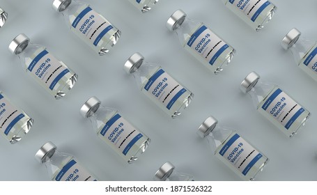 Vaccine, Vaccination, COVID-19, Coronavirus, Syringe, Bottle, Cure. 3D Illustration