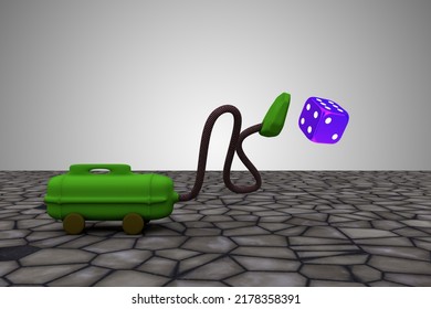 Vacuum Cleaner Sucks Dice. It Take It All Or Clean Up The Mistakes Or All Clear Or Make The Mess Disappear Concept. 3D Illustration