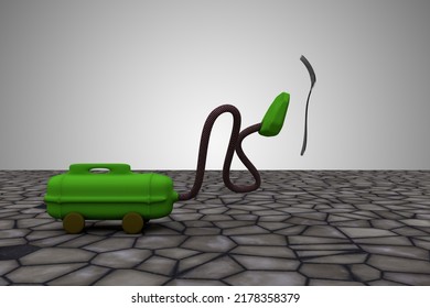 Vacuum Cleaner Sucks Fork. It Take It All Or Clean Up The Mistakes Or All Clear Or Make The Mess Disappear Concept. 3D Illustration