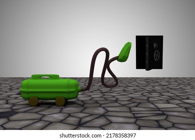 Vacuum Cleaner Sucks Safe. It Take It All Or Clean Up The Mistakes Or All Clear Or Make The Mess Disappear Concept. 3D Illustration