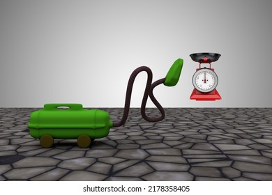 Vacuum Cleaner Sucks Scale. It Take It All Or Clean Up The Mistakes Or All Clear Or Make The Mess Disappear Concept. 3D Illustration