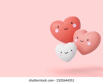 Valentine Concept Cartoon Style Heart Family On Pink Background 3d Render 