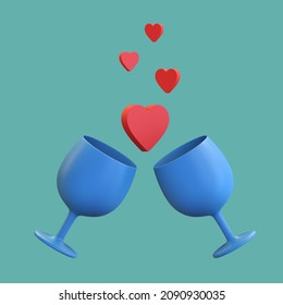 valentine day couple wine glass toast icon with heart love symbol 3d render illustration - Powered by Shutterstock