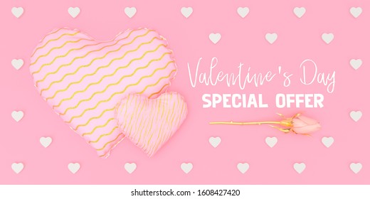 Valentine Day Special Offer Illustration On Pink Background 3d Render