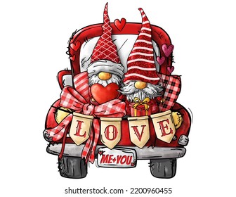 Valentine Gnomes truck for 14 february - valentine’s day - Powered by Shutterstock