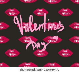 valentine lips pattern on black background