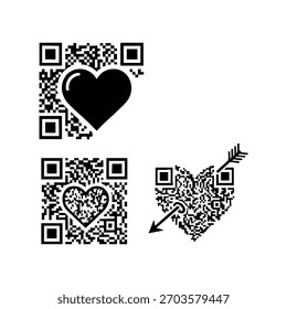 Valentine QR Code Heart Vector Pack Black and White Love Icons with Arrow