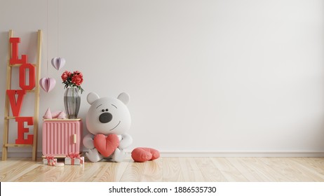 Valentine Room Modern Interior Have Doll And Home Decor For Valentine's Day,3D Rendering