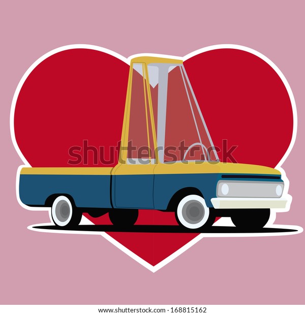 Valentines Day card with a\
cartoon car