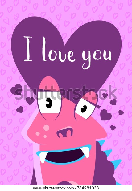 Valentines Day Card Hearts Cute Monster Stock Illustration 784981033